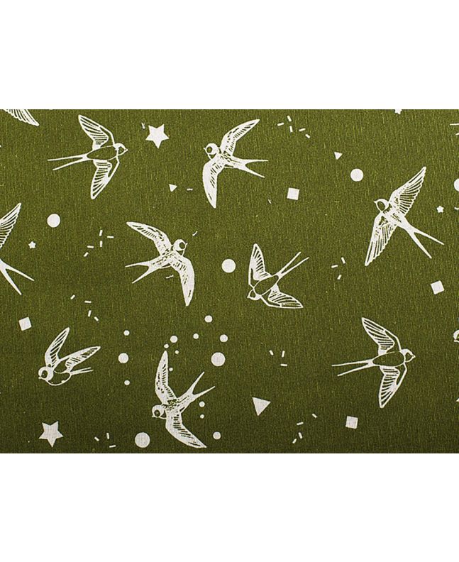 Cotton Rich Panama Canvas, Swooping Swallows, Olive