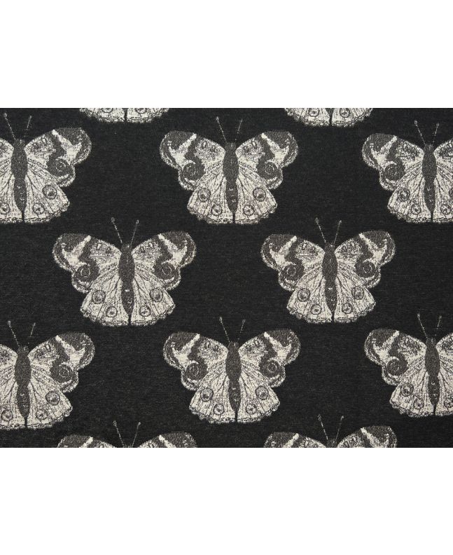 Cotton Rich Woven Tapestry, Mono Butterfly, Black