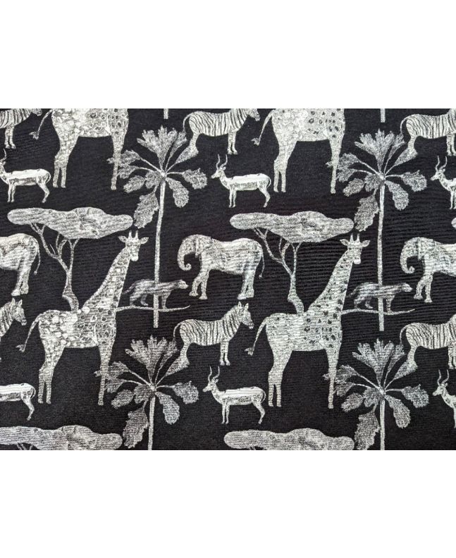 Cotton Rich Woven Tapestry, Mono Safari, Black