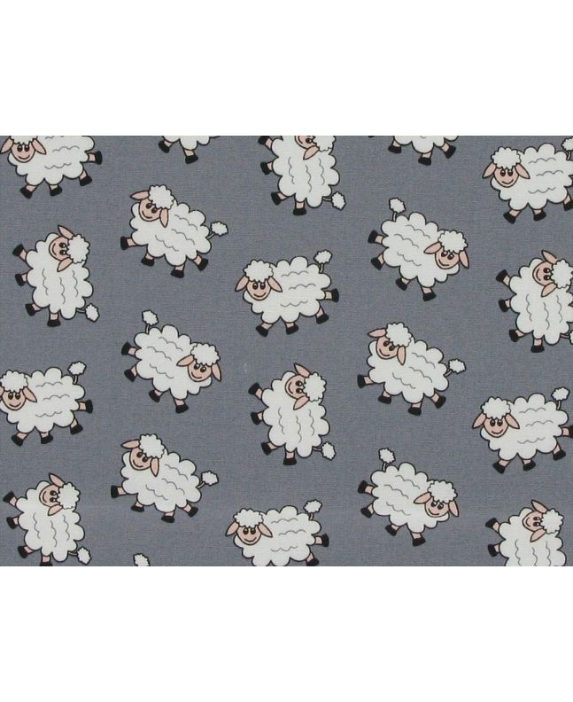 Counting Sheep Cotton Poplin Print, Grey