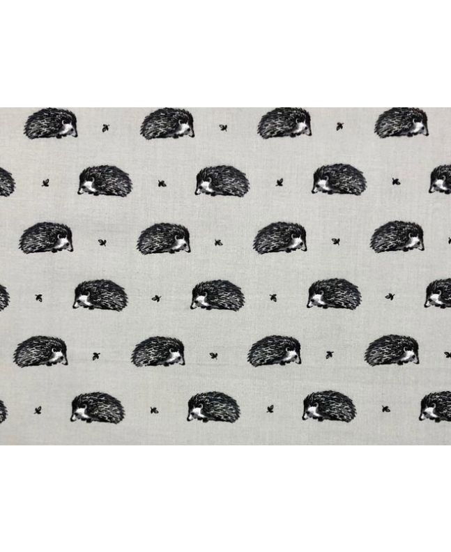 Country Hedgehog Cotton Print, Grey