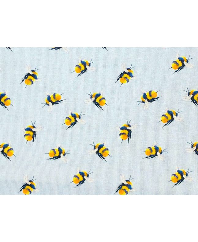 Craft Collection Cotton Print, Bumble Bee, Light Blue