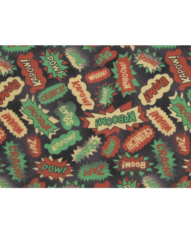 Crash Kapow Polycotton Print, Beige and Green