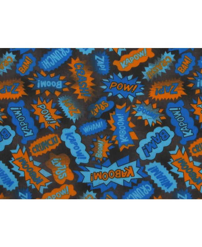 Crash Kapow Polycotton Print, Orange and Blue