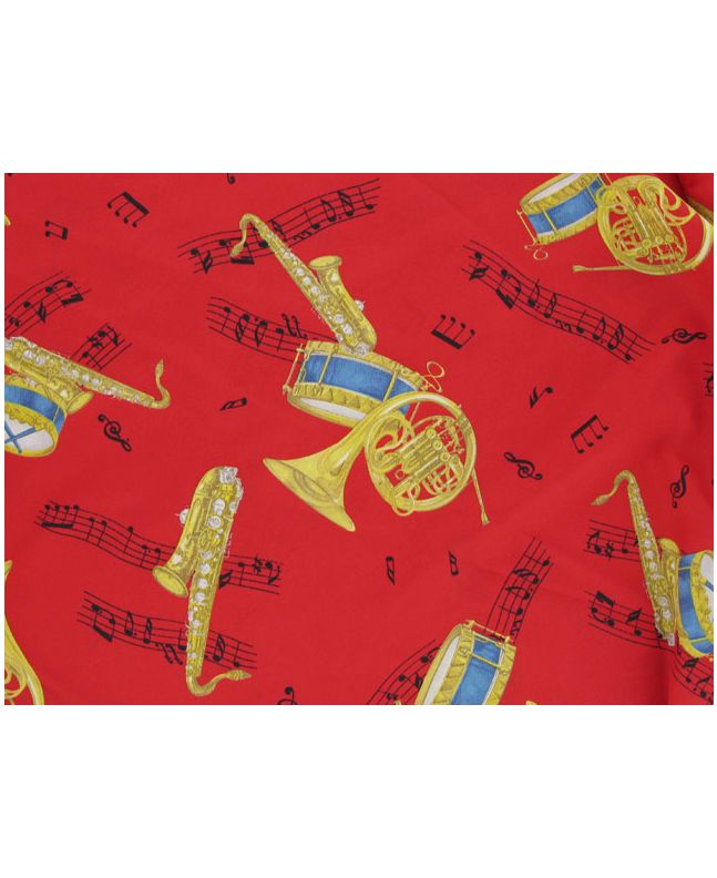 Crepe de Chine, Music Print - Red
