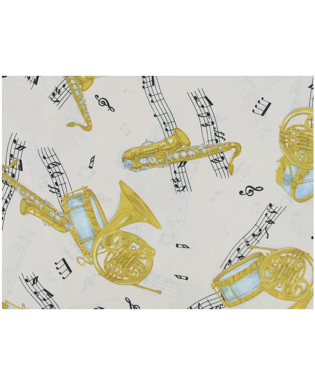 Crepe de Chine, Music Print - White
