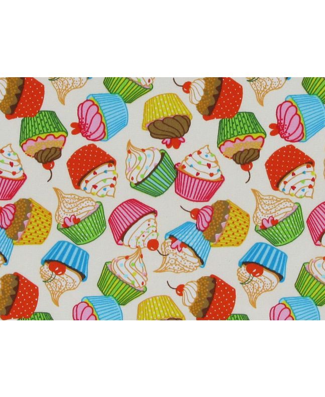 Cupcake Fun Cotton Poplin Print, Cream