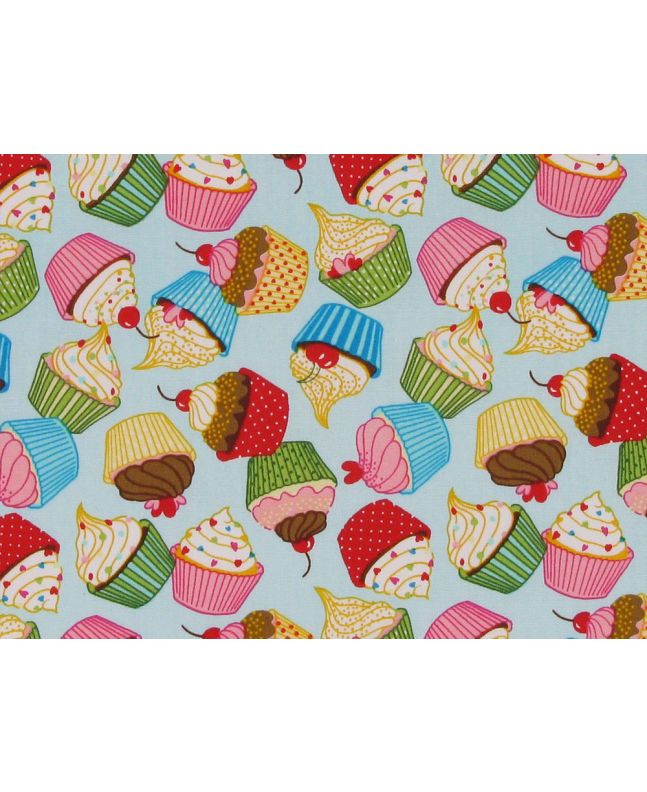 Cupcake Fun Cotton Poplin Print, Sky