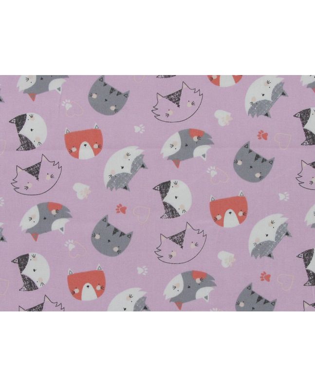 Cute Cat Face Cotton Poplin Print, Pink