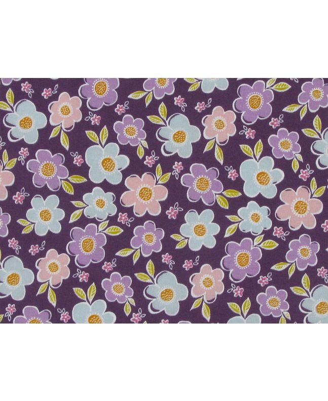 Daisy Meadow Polycotton Print, Purple