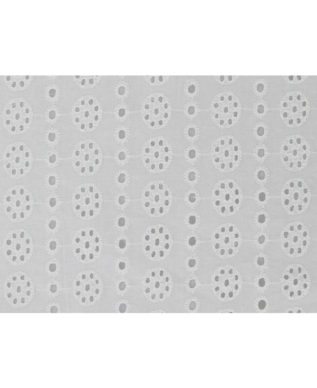 Daisy Wheel Scalloped Edge Cotton Embroidered Anglaise, White