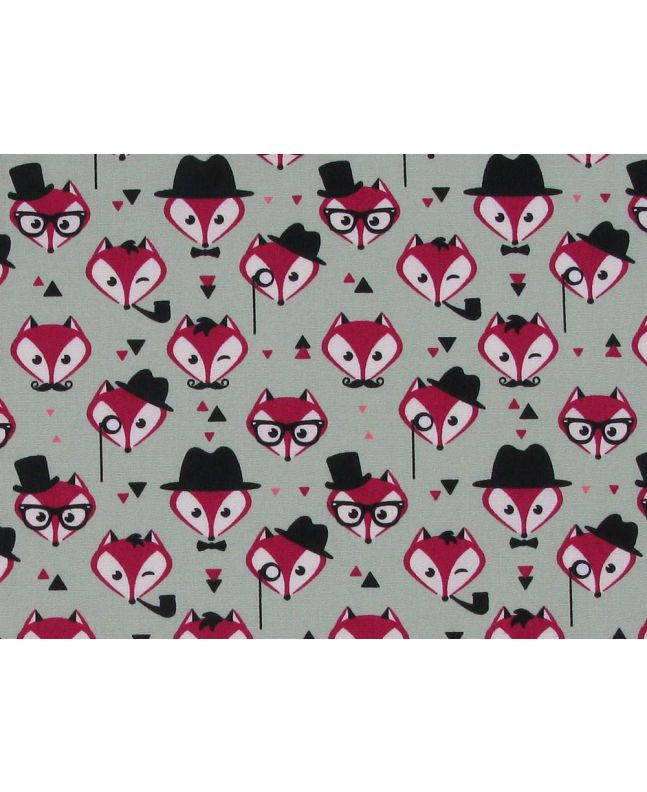Dapper Fox Cotton Poplin  Print, Sage