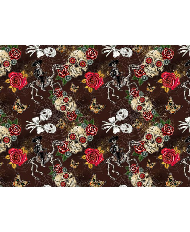 Day Of The Dead Cotton Print, Brown