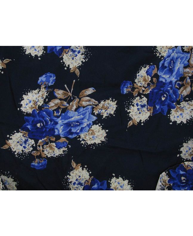 Deadstock Lightweight Cotton Floral Bouquet, Blue