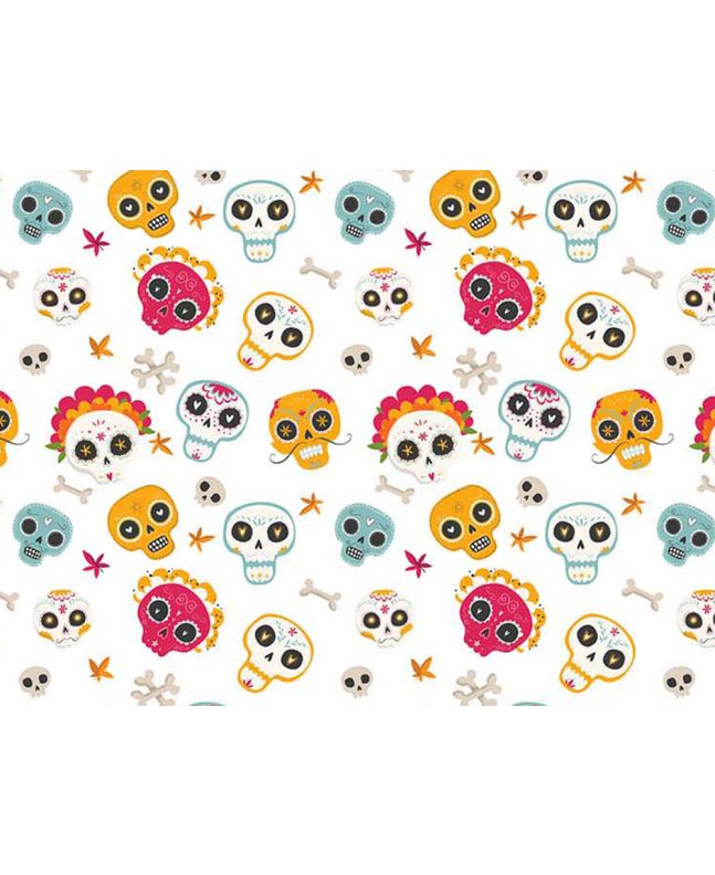 Deco Skullz Cotton Print, White