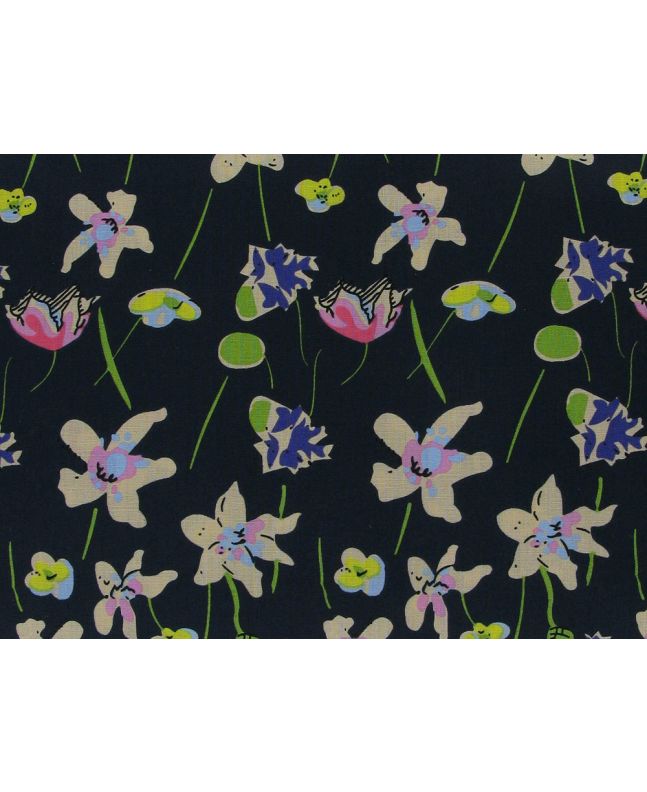 Deco Tulips Cotton Print, Black
