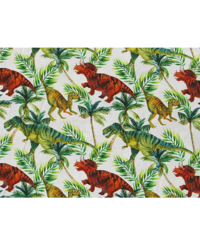 Dino Rawr Cotton Print, White