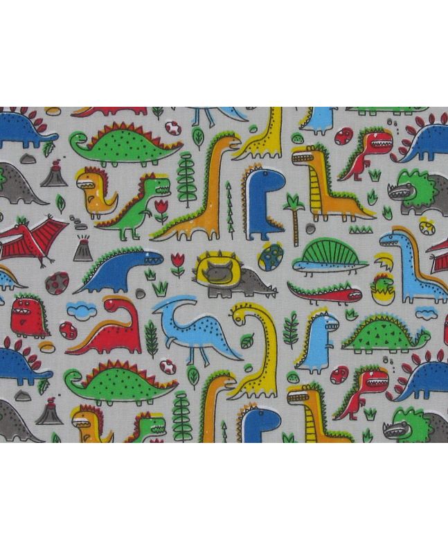 Dinosaur Adventure Polycotton Print, Silver