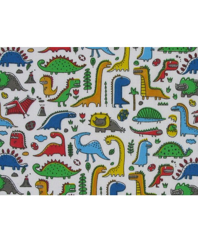 Dinosaur Adventure Polycotton Print, White