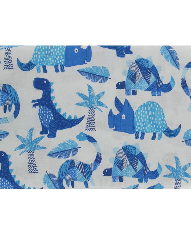 Dinosaur Mosaic Cotton Print, White