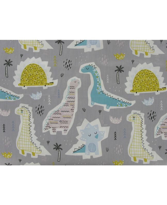 Dinosaur Scrapbook Cotton Print, Grey