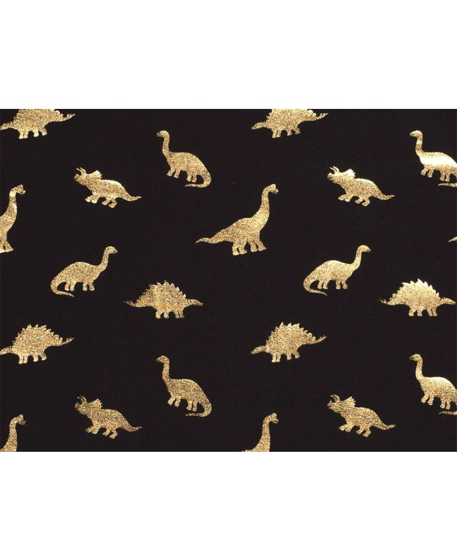 Dinosaurs Foil Print Cotton Jersey, Black and Gold