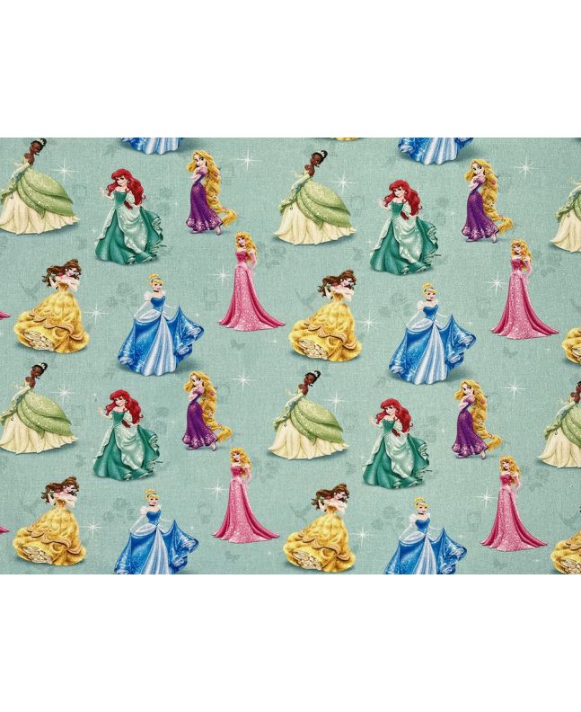 Disney Printed Cotton, Princess Sparkle, Mint