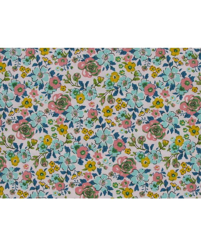 Ditsy Garden Organic GOTS Cotton Poplin, Pink and Blue