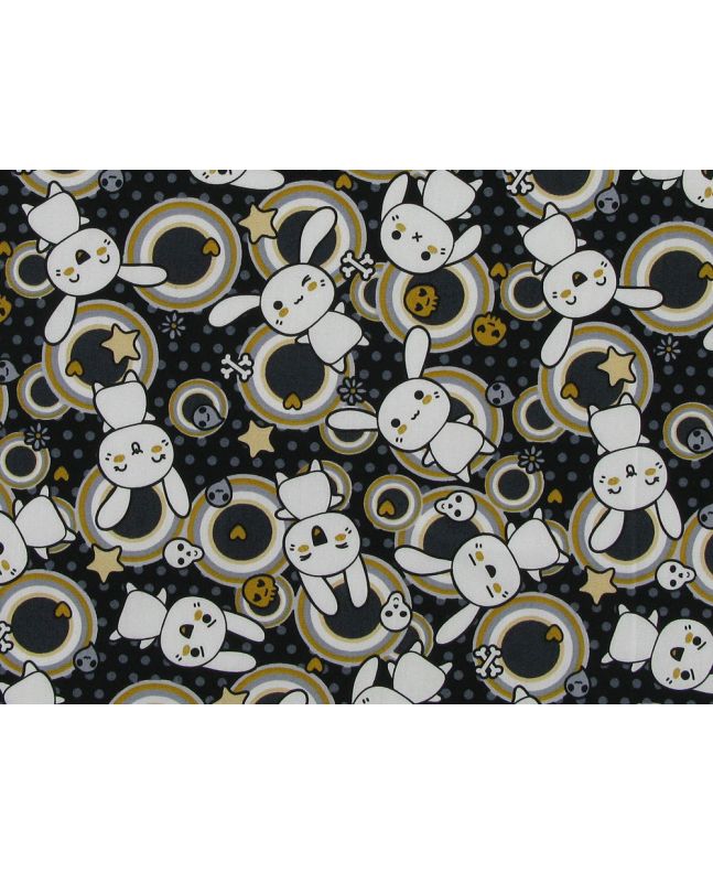 Dizzy Bunny Cotton Poplin Print, Black