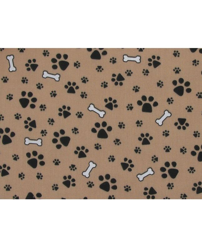 Doggy Paws Polycotton Print, Camel