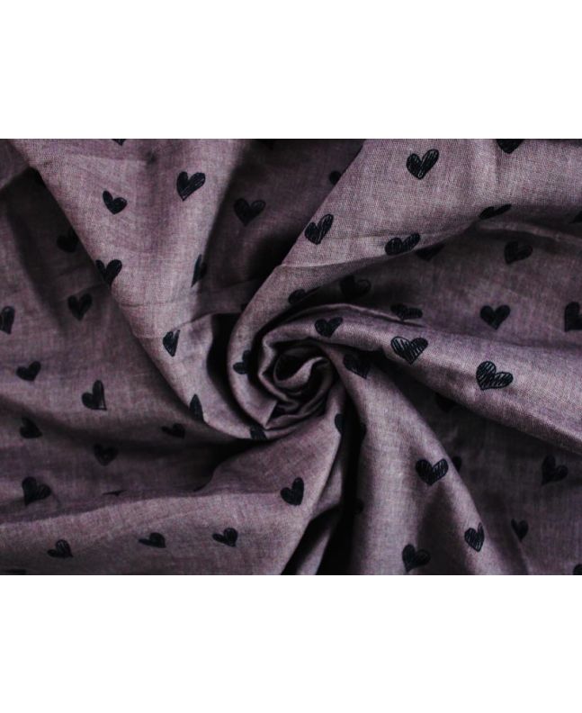 Doodle Hearts Printed Double Gauze, Mauve