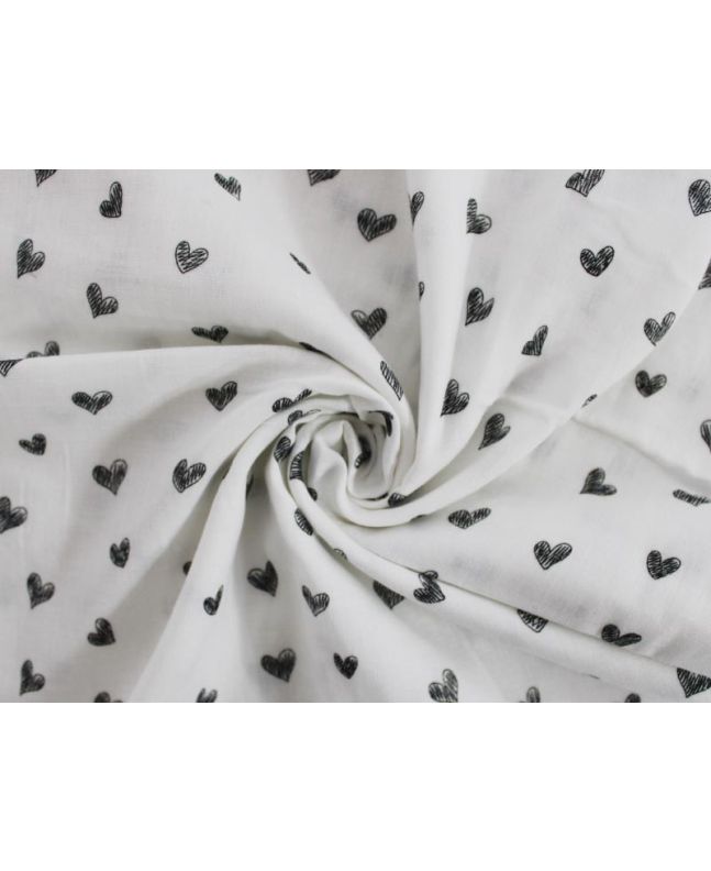 Doodle Hearts Printed Double Gauze, White