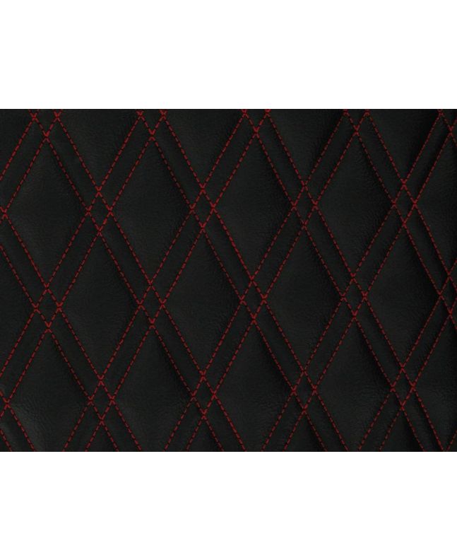 Double Diamond Stitch Padded Faux Leather, Red on Black