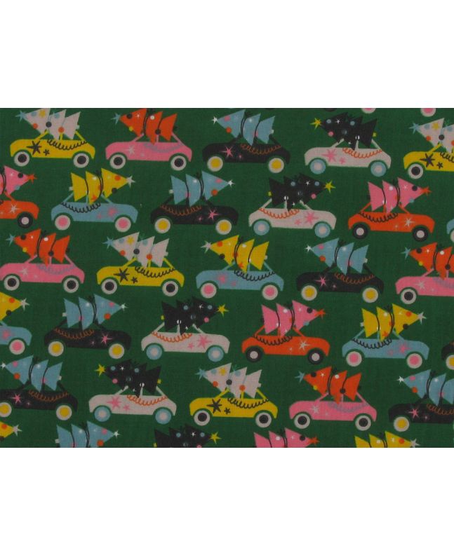 Driving Home with Christmas Polycotton Print, Green