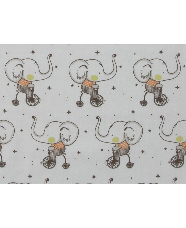 Elephant Bicycle Polycotton Print, White
