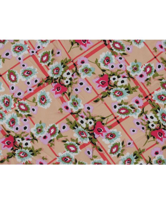 Elle Stretch Polyester Jersey, Flower Garden Patch, Pink