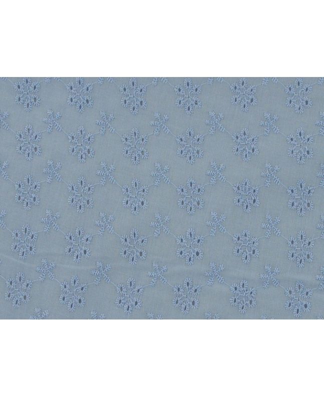 Embroidered Cotton Voile Anglaise, Six Hole Floral, Blue