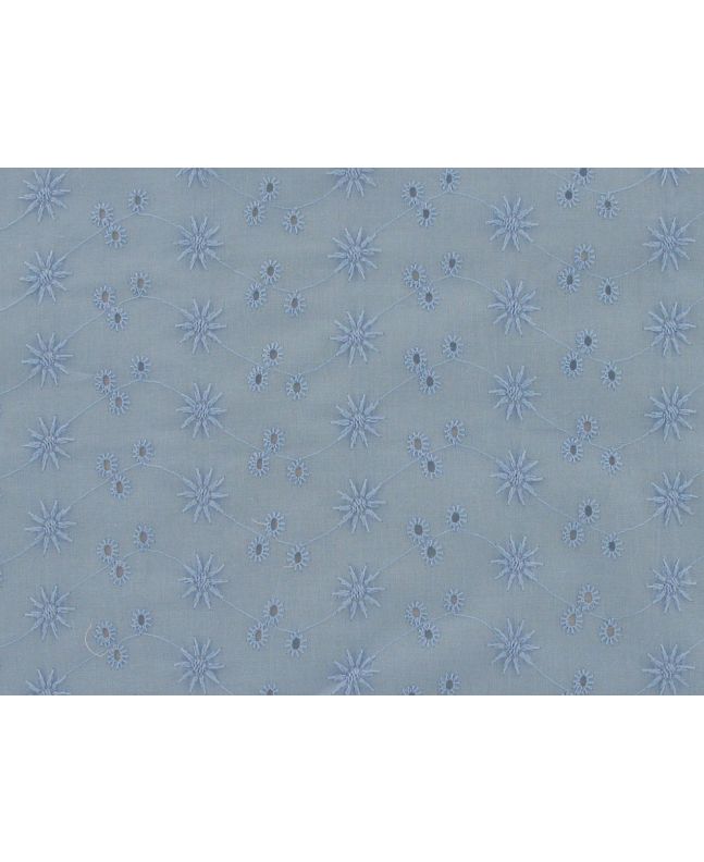 Embroidered Cotton Voile Anglaise, Three Hole Sunflower, Blue