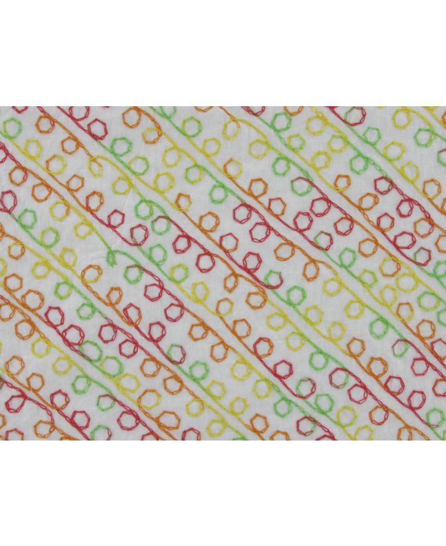 Embroidered Rainbow Swirl Cotton, White