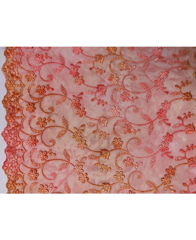 Embroidered Scalloped Tie Dye Lace, Fuchsia and Orange