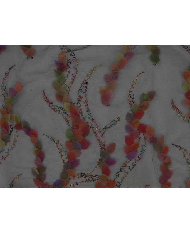 Emroidered Sequin Leaves on Black Tulle