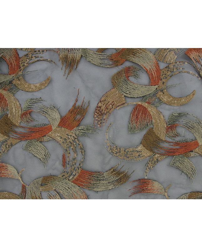 Energetic Swirl Embroidered Sequin Tulle, Gold