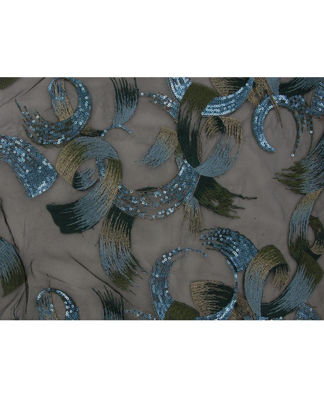 Energetic Swirl Embroidered Sequin Tulle, Teal
