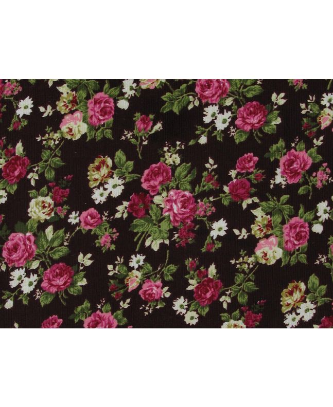 English Flora Printed Cotton Corduroy, Wine