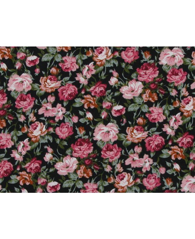 English Floral Meadow Cotton Poplin Print, Black