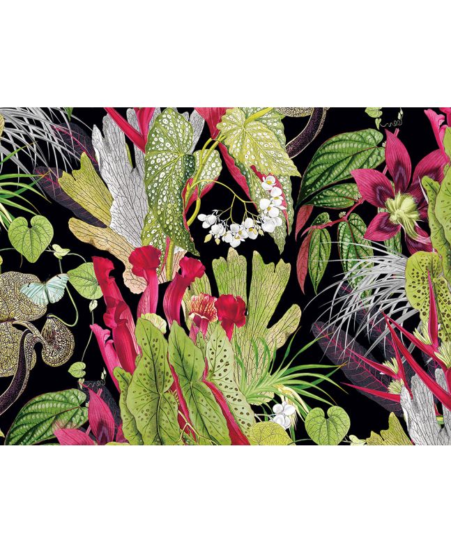 Exotic Flora Printed Velvet, Black