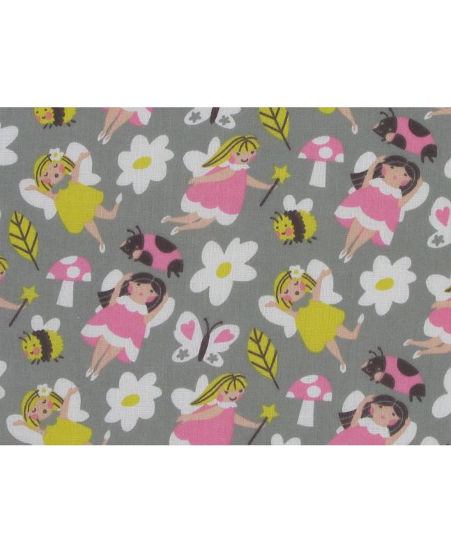 Fairy Garden Polycotton Print, Grey