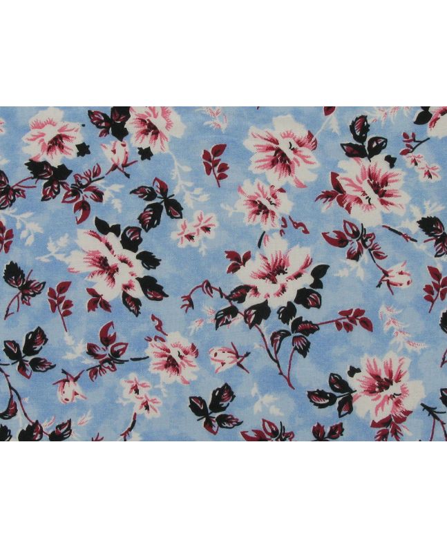 Fancy Flora Cotton Poplin Print, Light Blue
