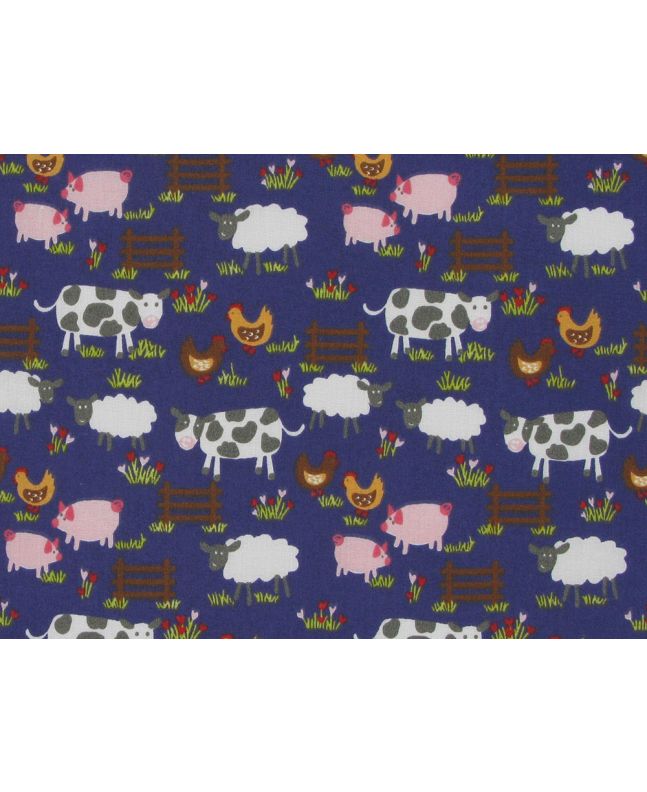 Farm Yard Fun Polycotton Print, Navy