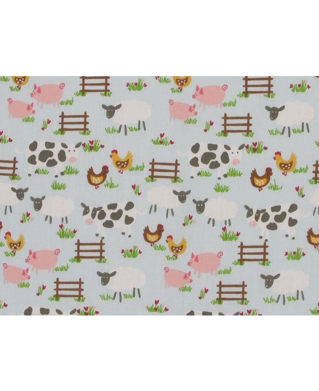 Farm Yard Fun Polycotton Print, Sky